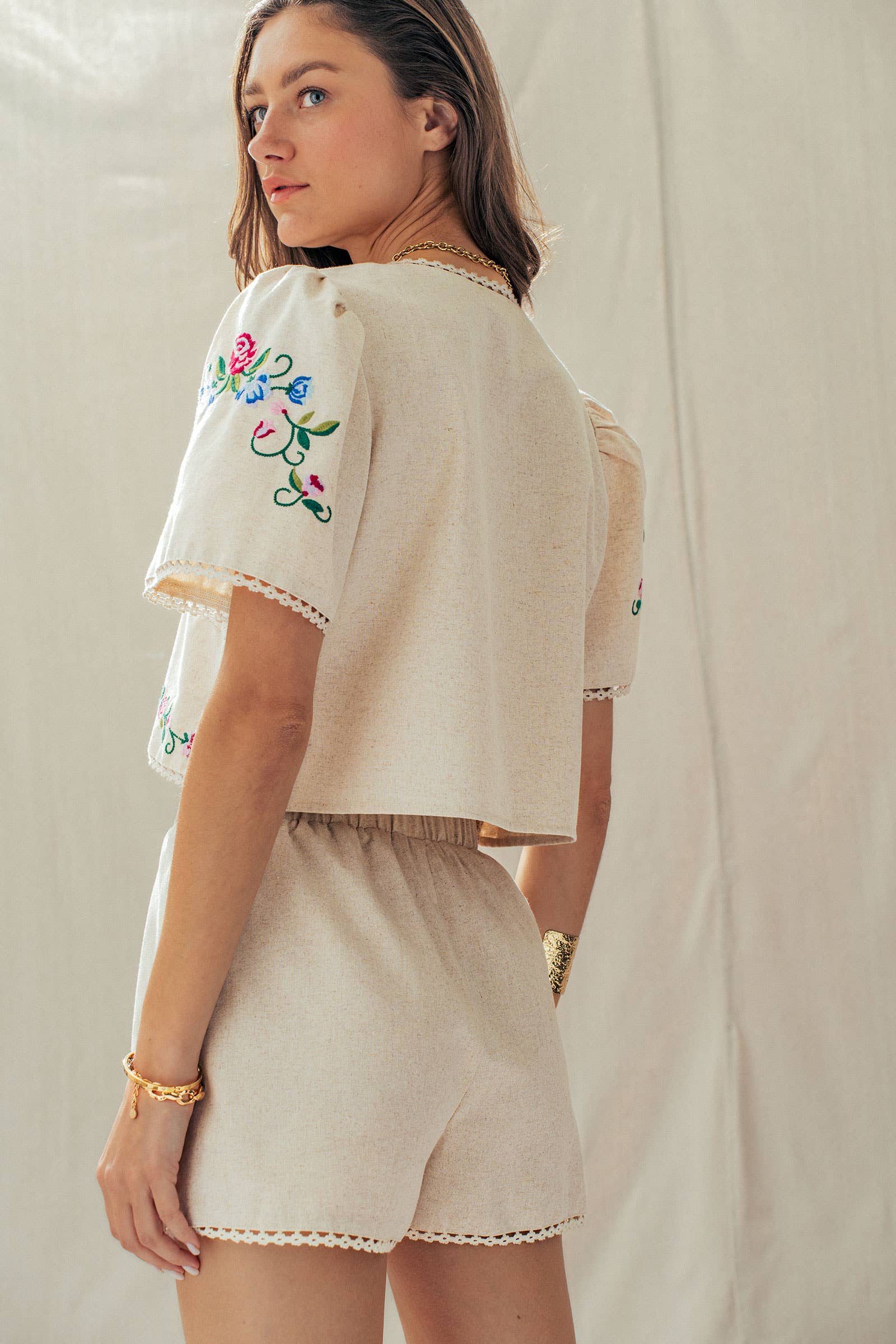 Embroidered Tie-Front Boho Crop Top
