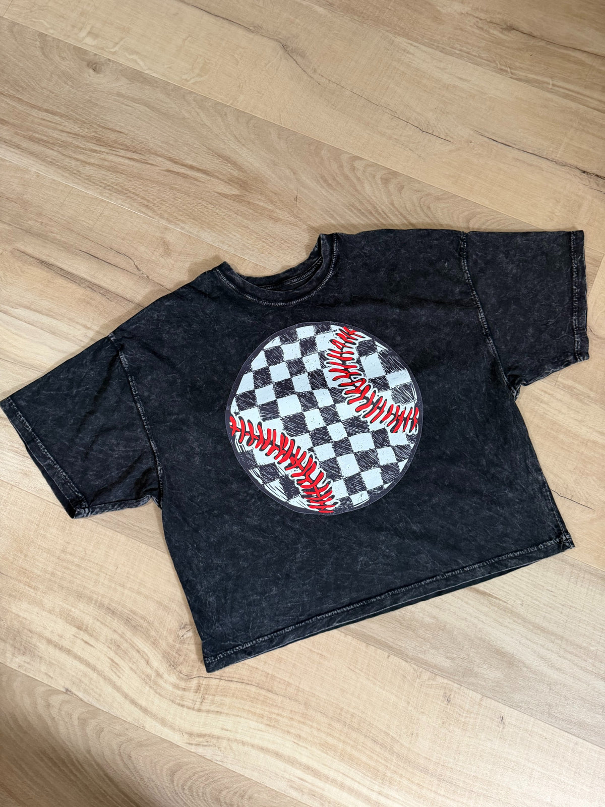 Checkered Baseball Long Crop - Mineral Black