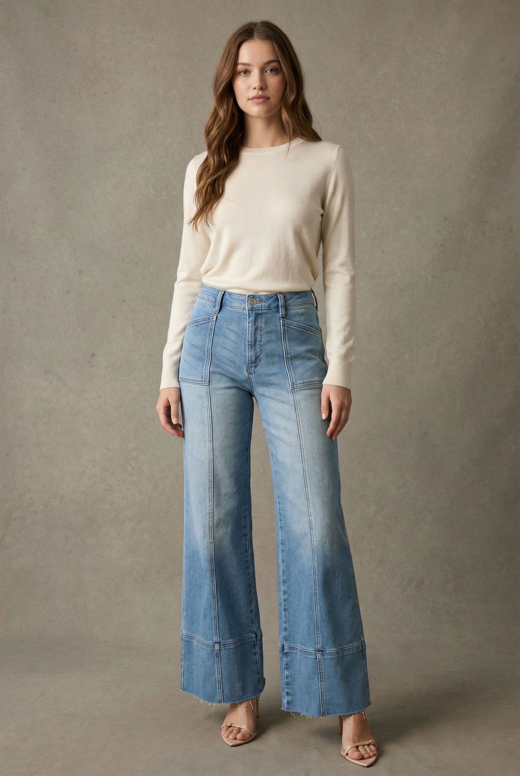 ECO FRIENDLY FABRIC HIGH RISE TUMMY CONTROL PALAZZO JEANS