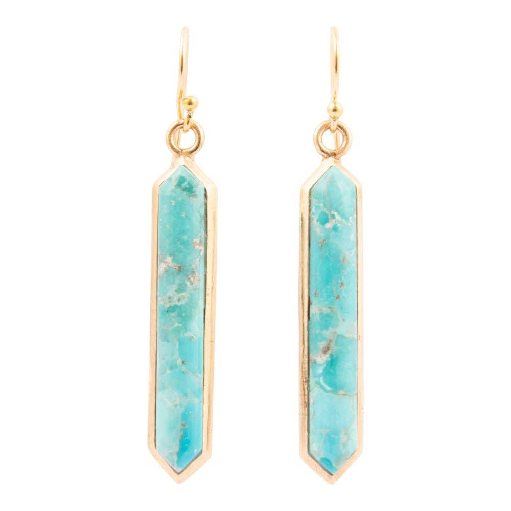 Linear Blue Turquoise Golden Drop Earrings