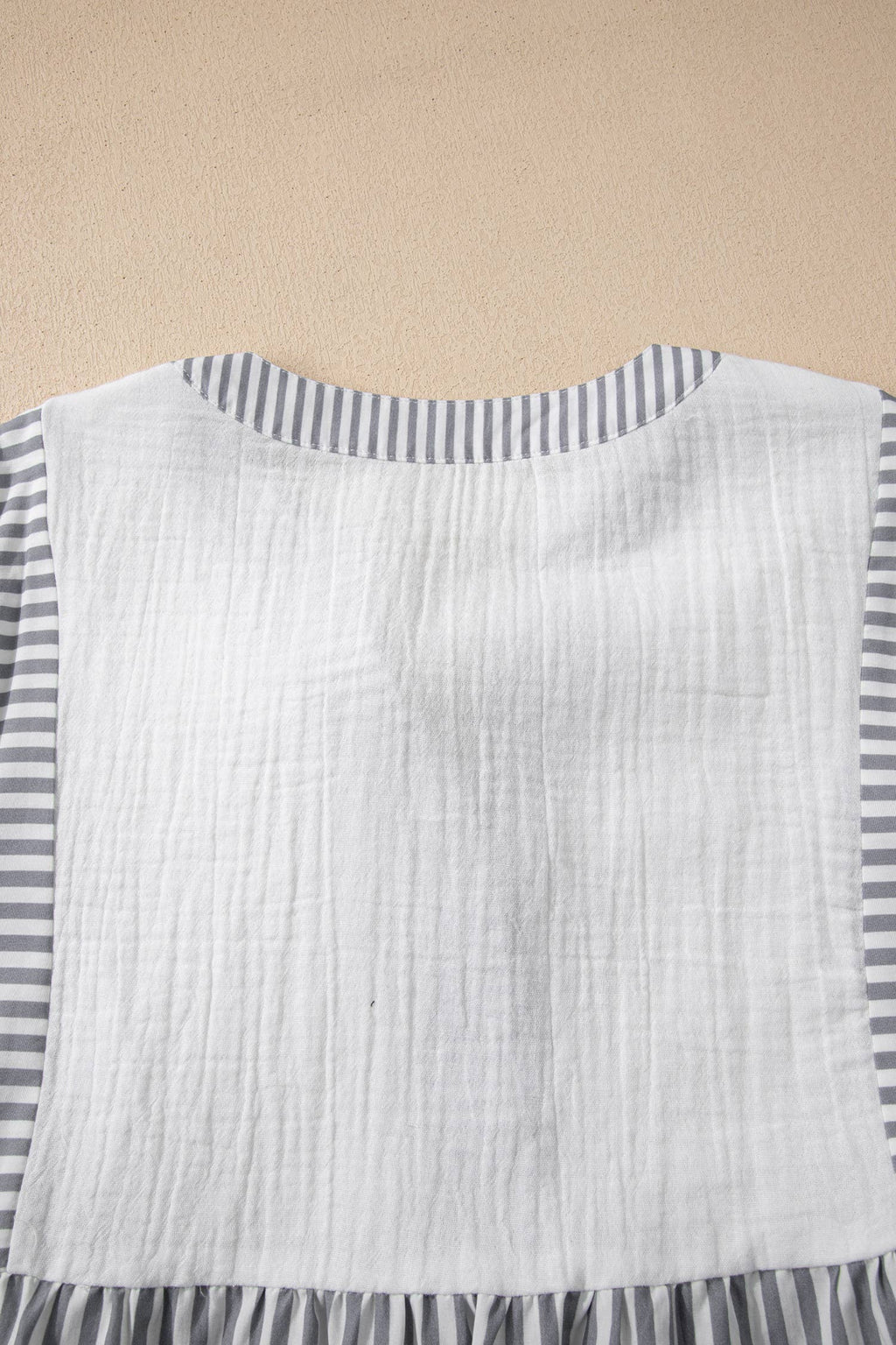 Stripe Button Gauze Bracelet Sleeve Babydoll Blouse (S-XL)