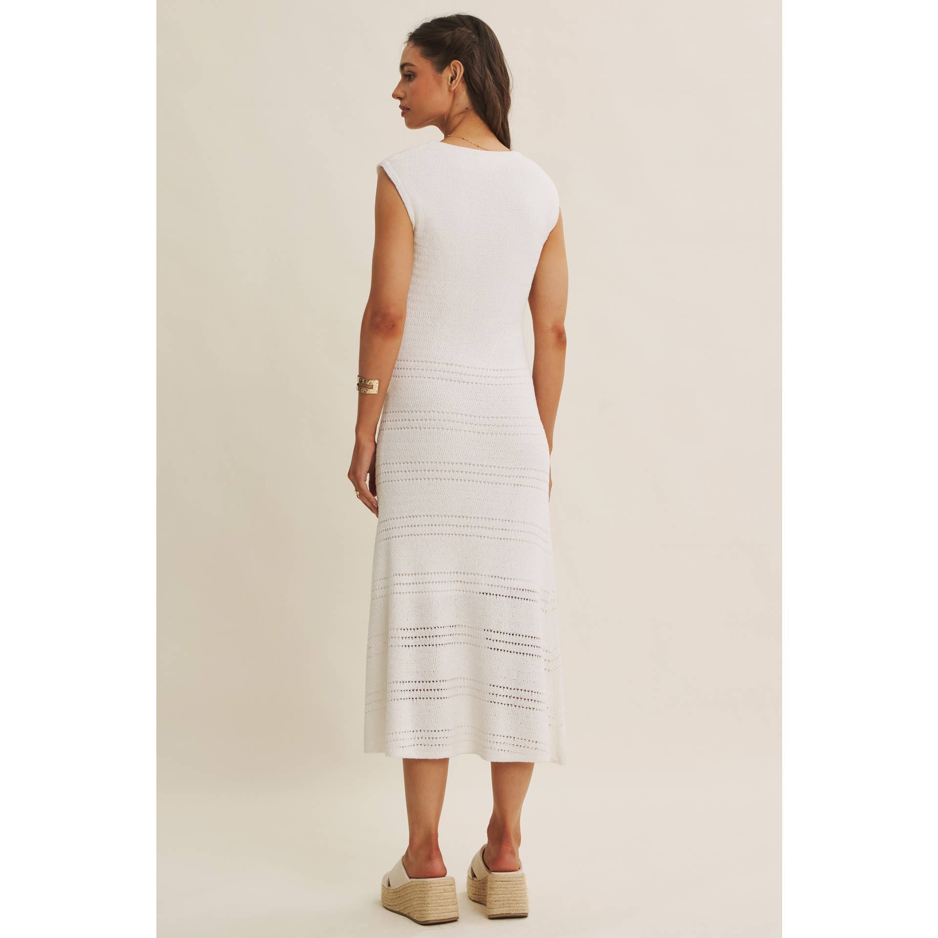 MINIMAL MUSE DROP SHOULDER FITTED TEXTURED KNIT MIDI DRESS