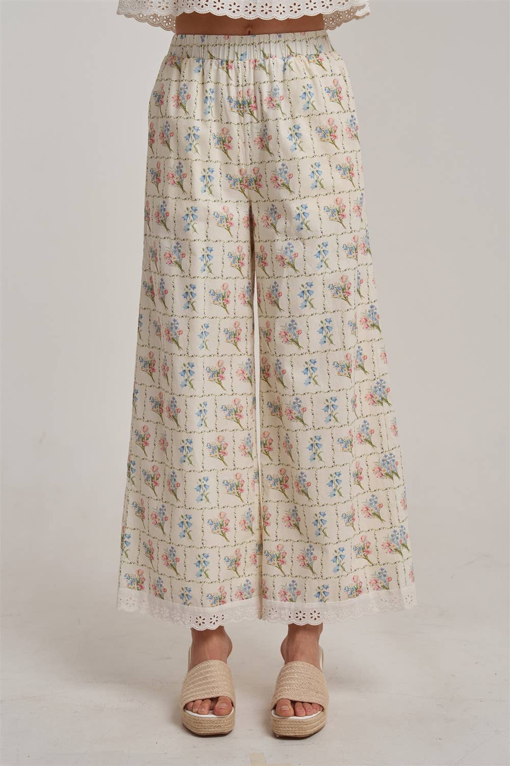 FLORAL CROPPED CAMI TOP AND WIDE LEG PANTS SUMMER SET