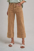MID RISE VINTAGE WASHED WIDE LEG FRONT SEAMED JEANS PANTS
