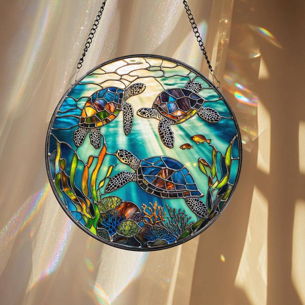 Sea Turtle Stained Glass Suncatcher, Ocean Window Hanging