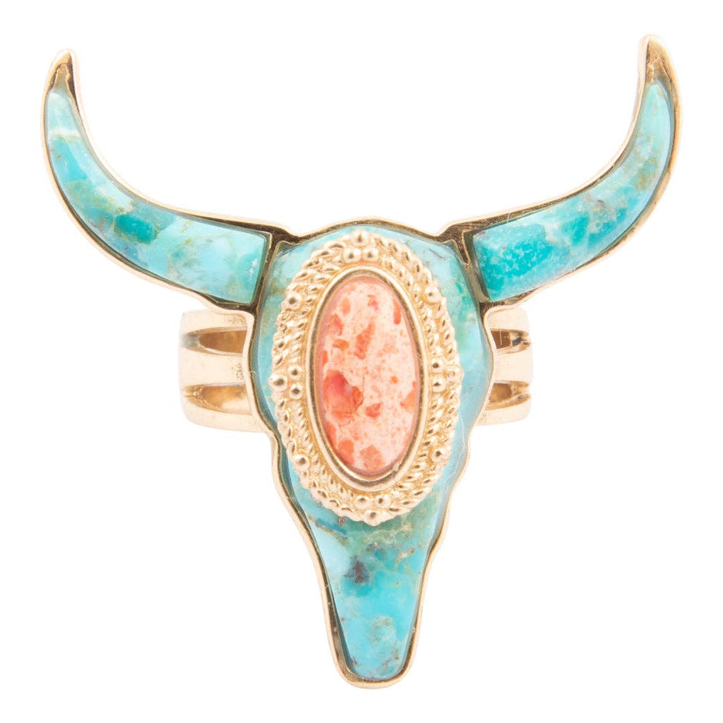 Longhorn Blue Turquoise Golden Ring