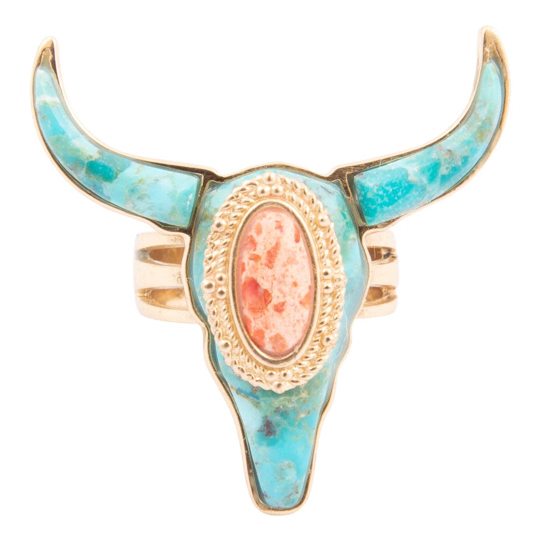 Longhorn Blue Turquoise Golden Ring