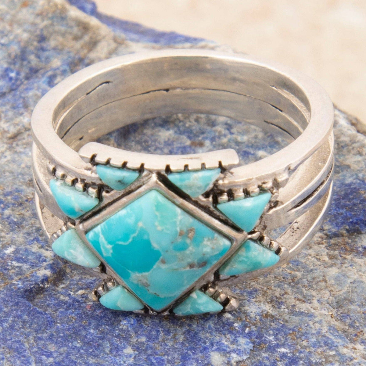 Sharp Blue Turquoise and Silver Ring