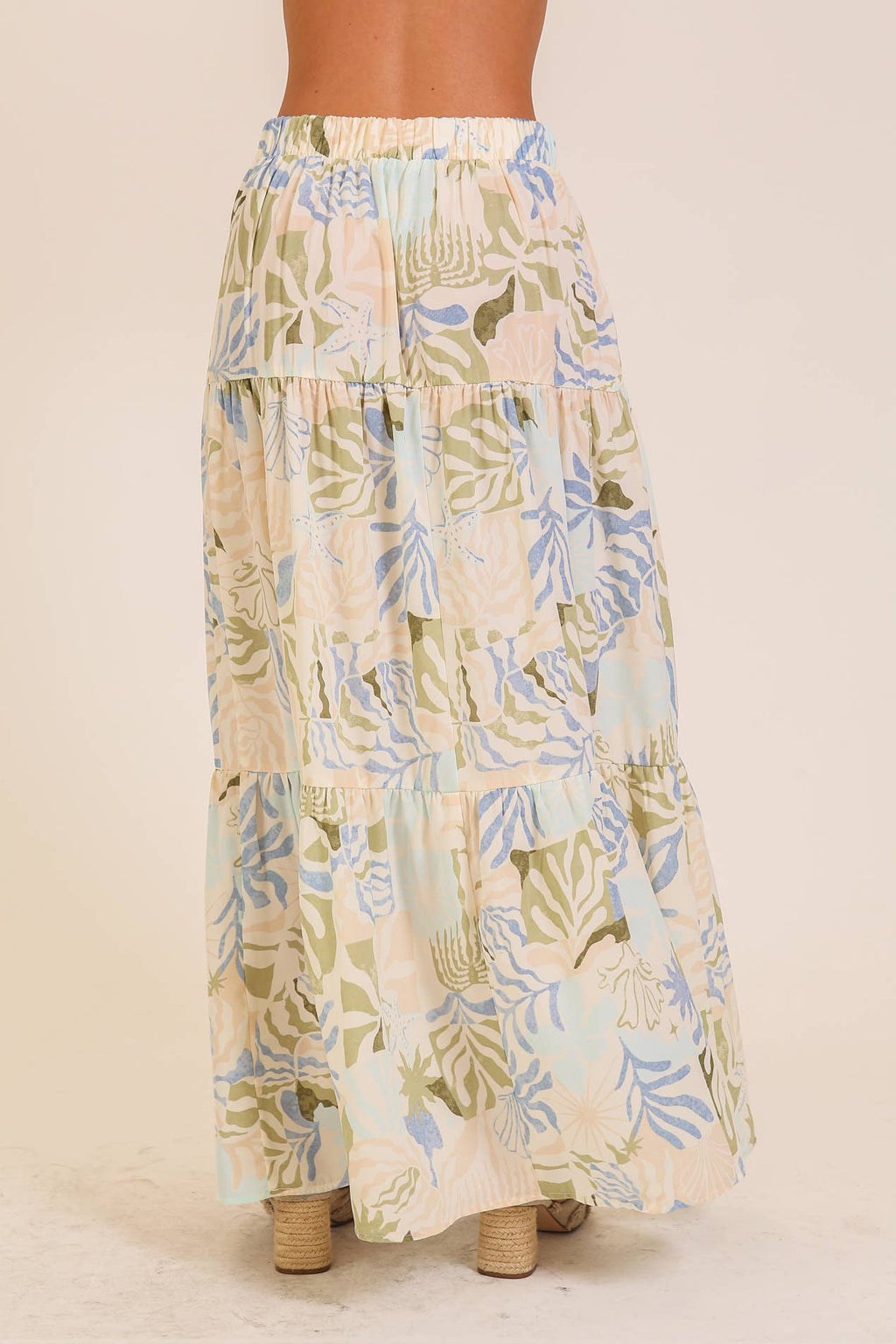 Tropical Print Tiered Maxi Skirt