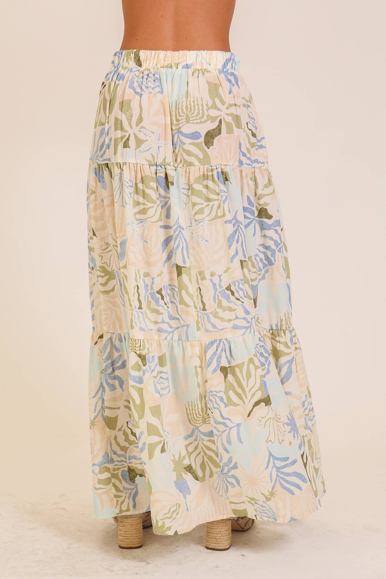 Tropical Print Tiered Maxi Skirt