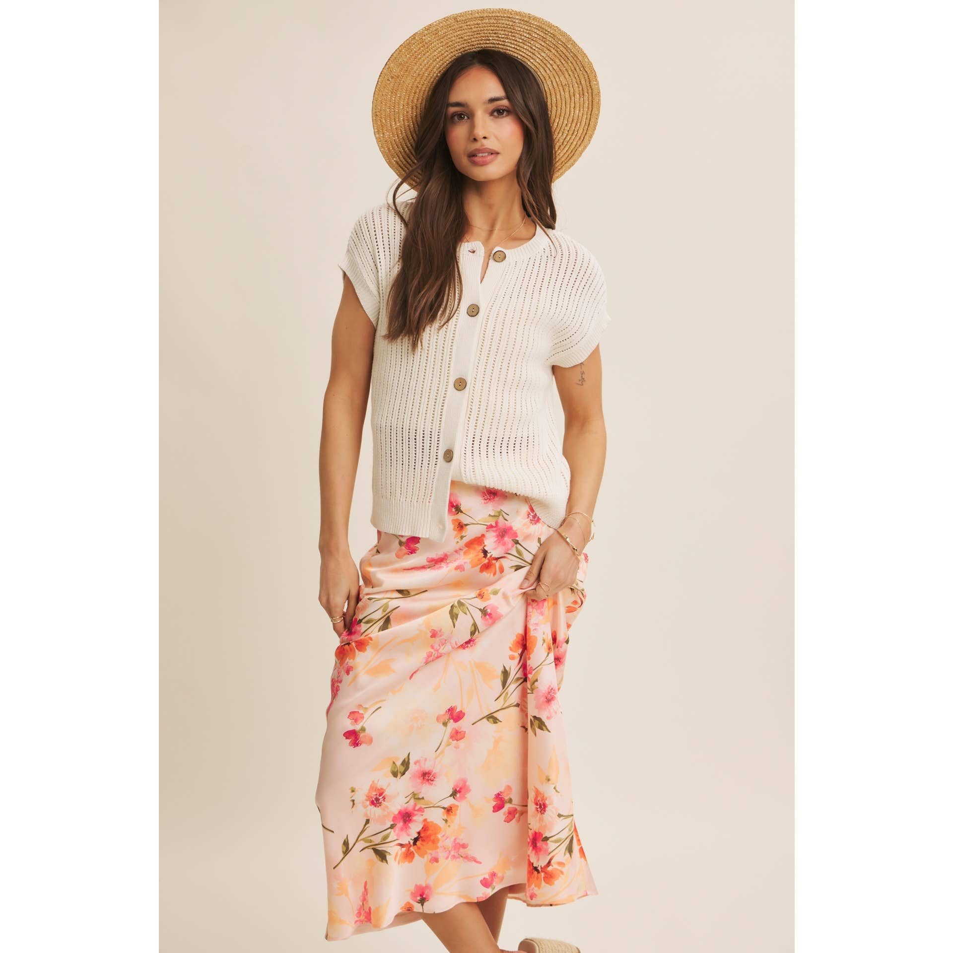 BREEZY NATURAL COTTON OPEN KNIT BUTTON-DOWN SWEATER VEST