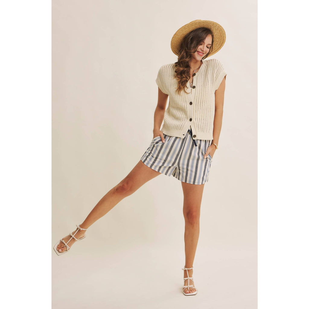 BREEZY NATURAL COTTON OPEN KNIT BUTTON-DOWN SWEATER VEST