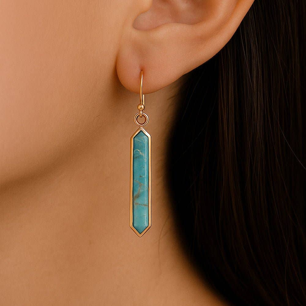 Linear Blue Turquoise Golden Drop Earrings