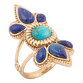 Blue Turquoise and Blue Lapis Sunburst Golden Statement Ring
