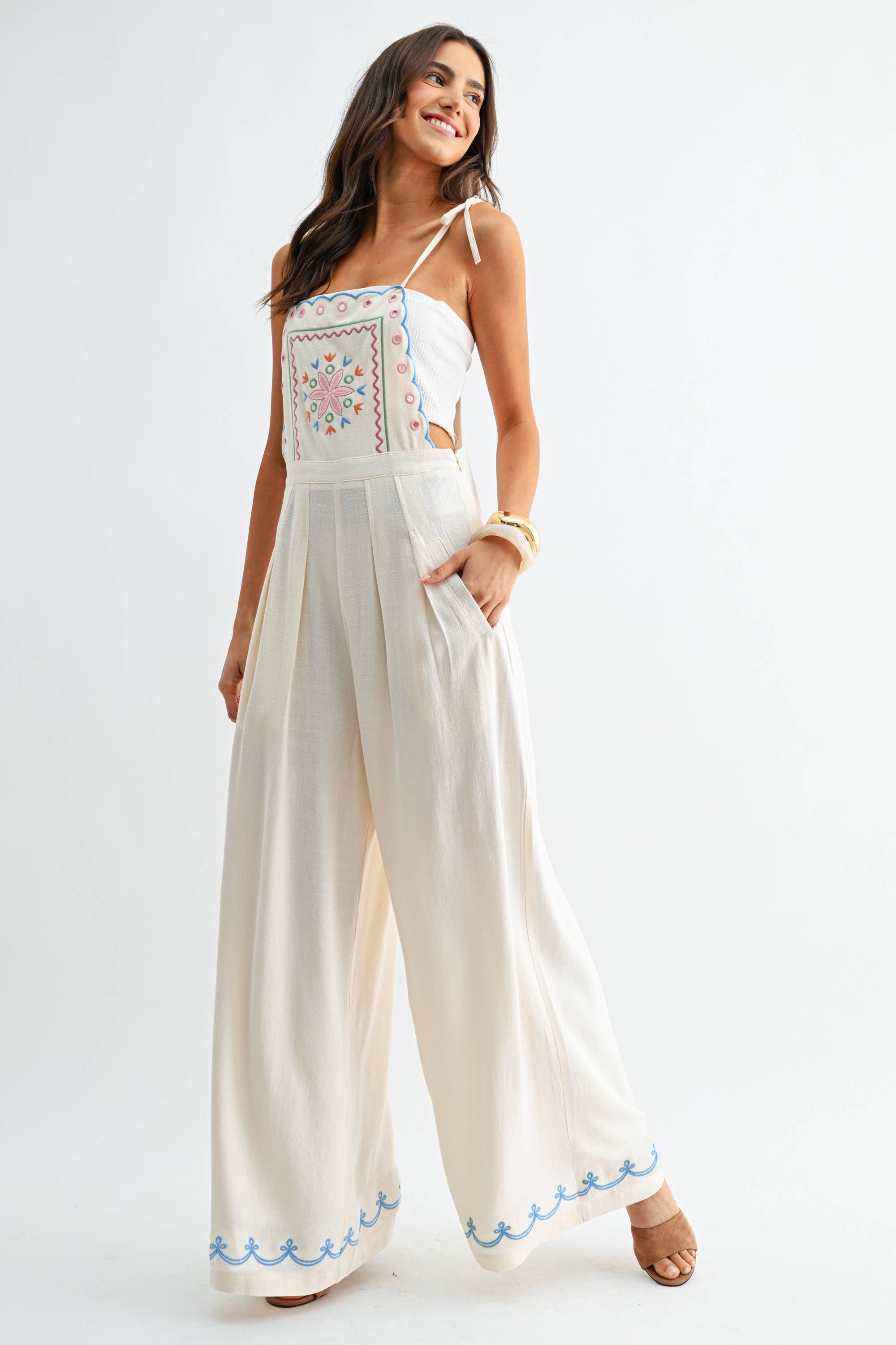 Embroidered Wide-Leg Jumpsuit