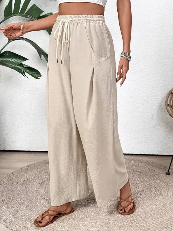 2026 Spring Casual Wide Leg Drawstring Pocket Pants