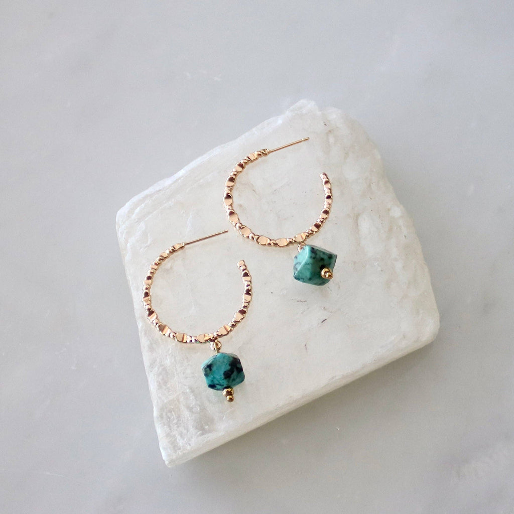 African Turquoise Textured Hoop Earrings