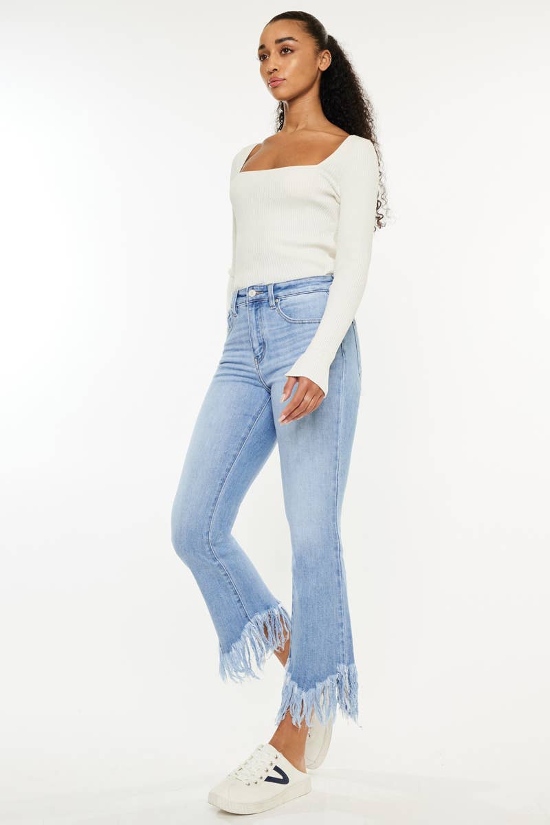 HIGH RISE CROP BOOTCUT DENIM PANTS-KC9354M: MEDIUM, 0/23