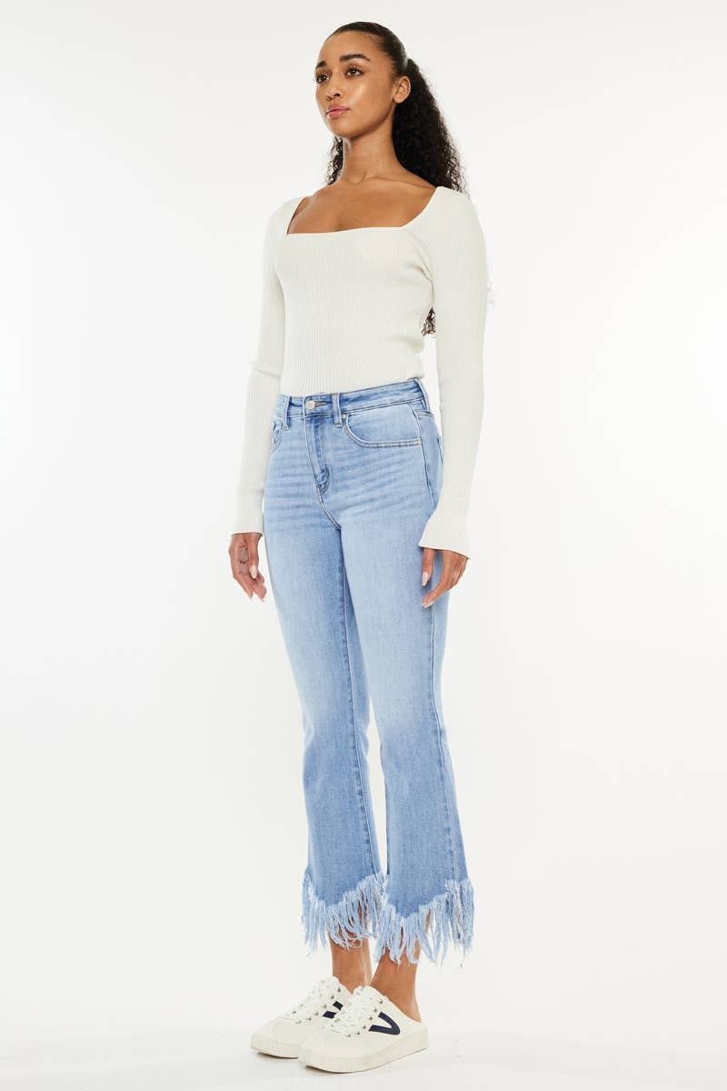 HIGH RISE CROP BOOTCUT DENIM PANTS-KC9354M: MEDIUM, 0/23