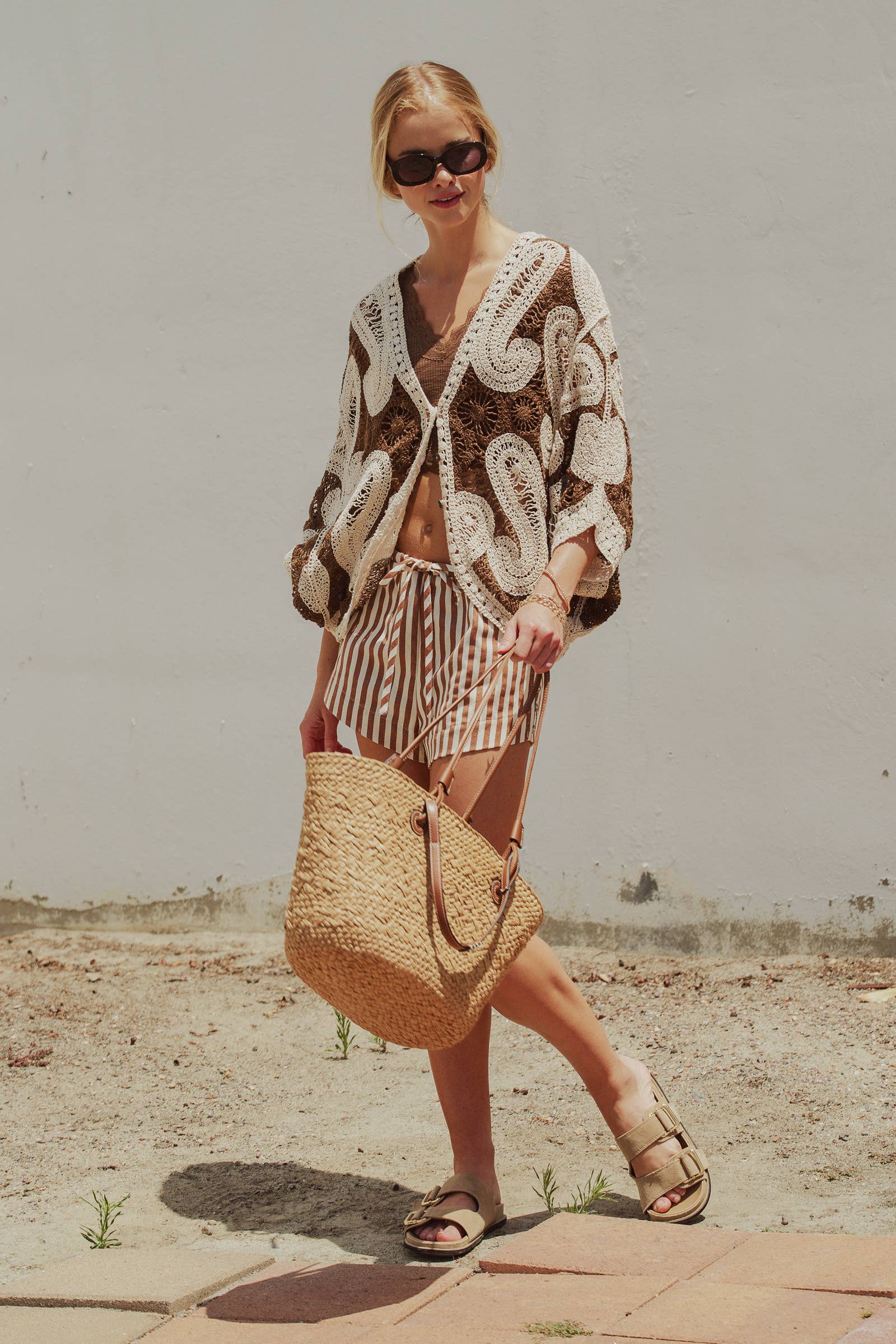 Oversized Paisley Crochet Knit Cardigan