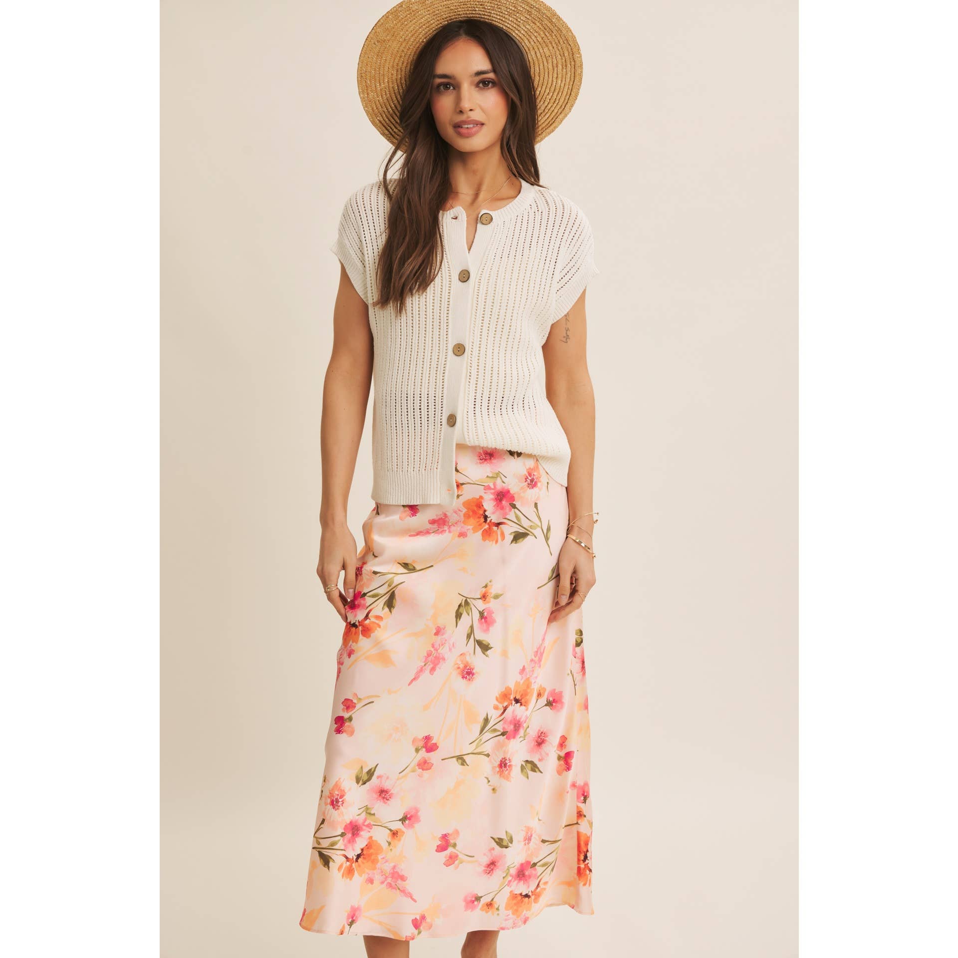BREEZY NATURAL COTTON OPEN KNIT BUTTON-DOWN SWEATER VEST