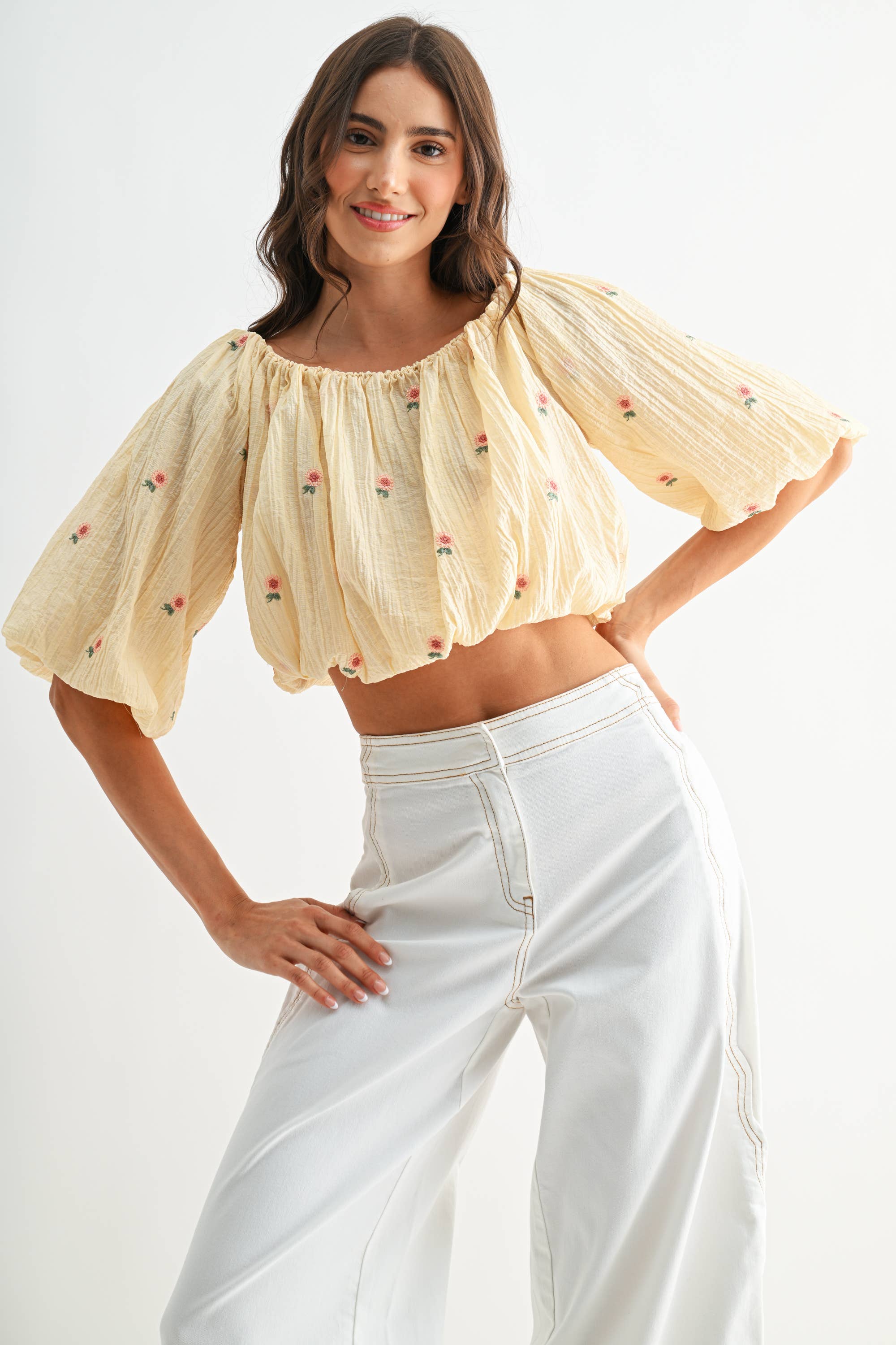 Off-Shoulder Floral Embroidered Blouse