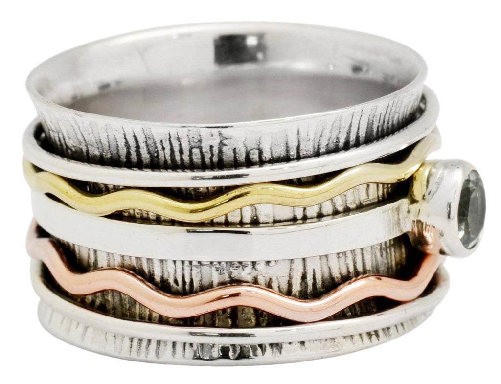 Blue Topaz 925 Sterling Silver Brass Spinner Ring