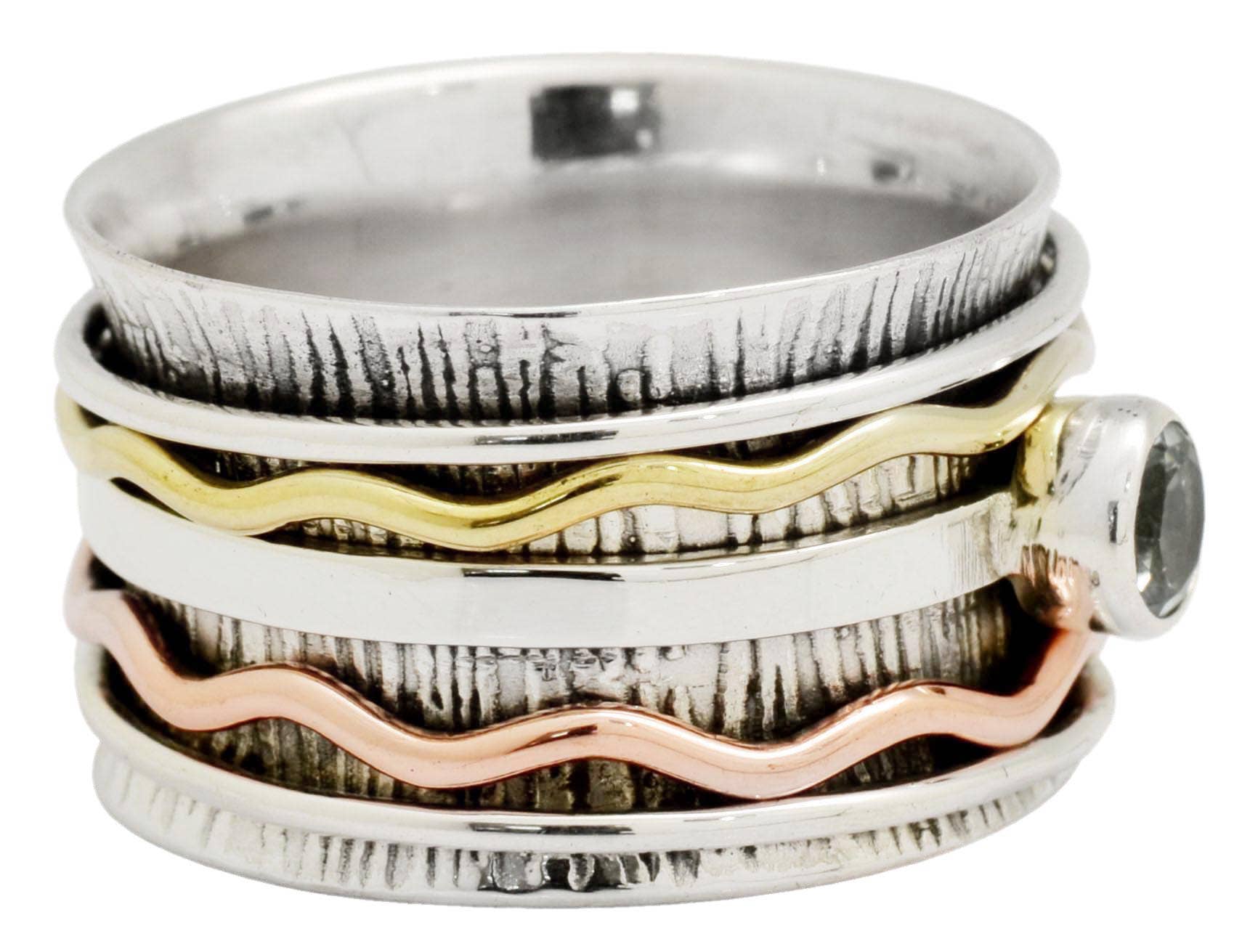 Blue Topaz 925 Sterling Silver Brass Spinner Ring