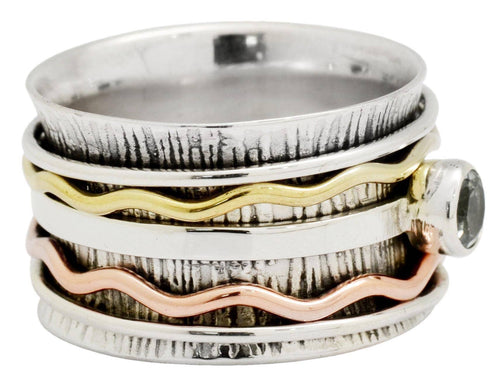 Blue Topaz 925 Sterling Silver Brass Spinner Ring