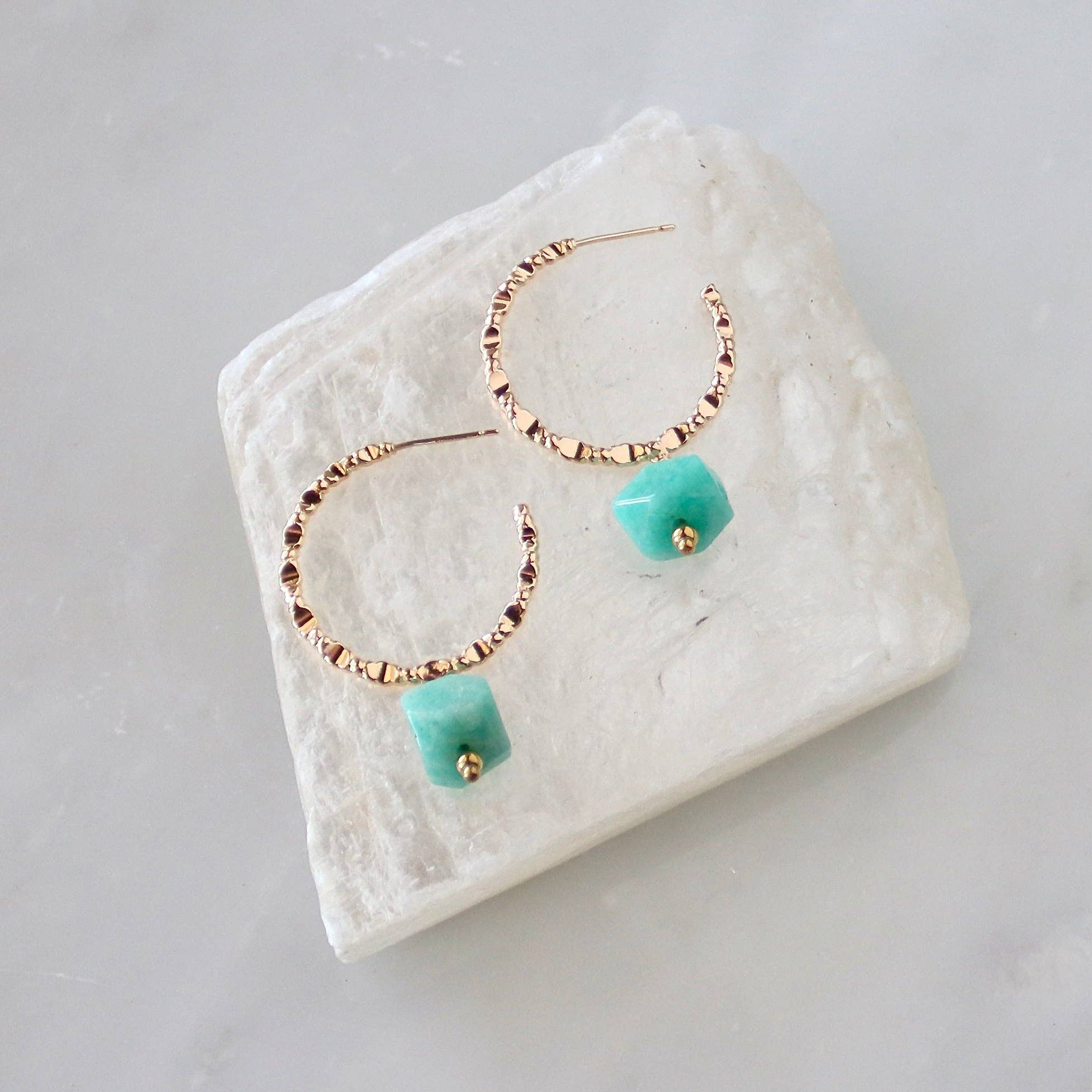 African Turquoise Textured Hoop Earrings