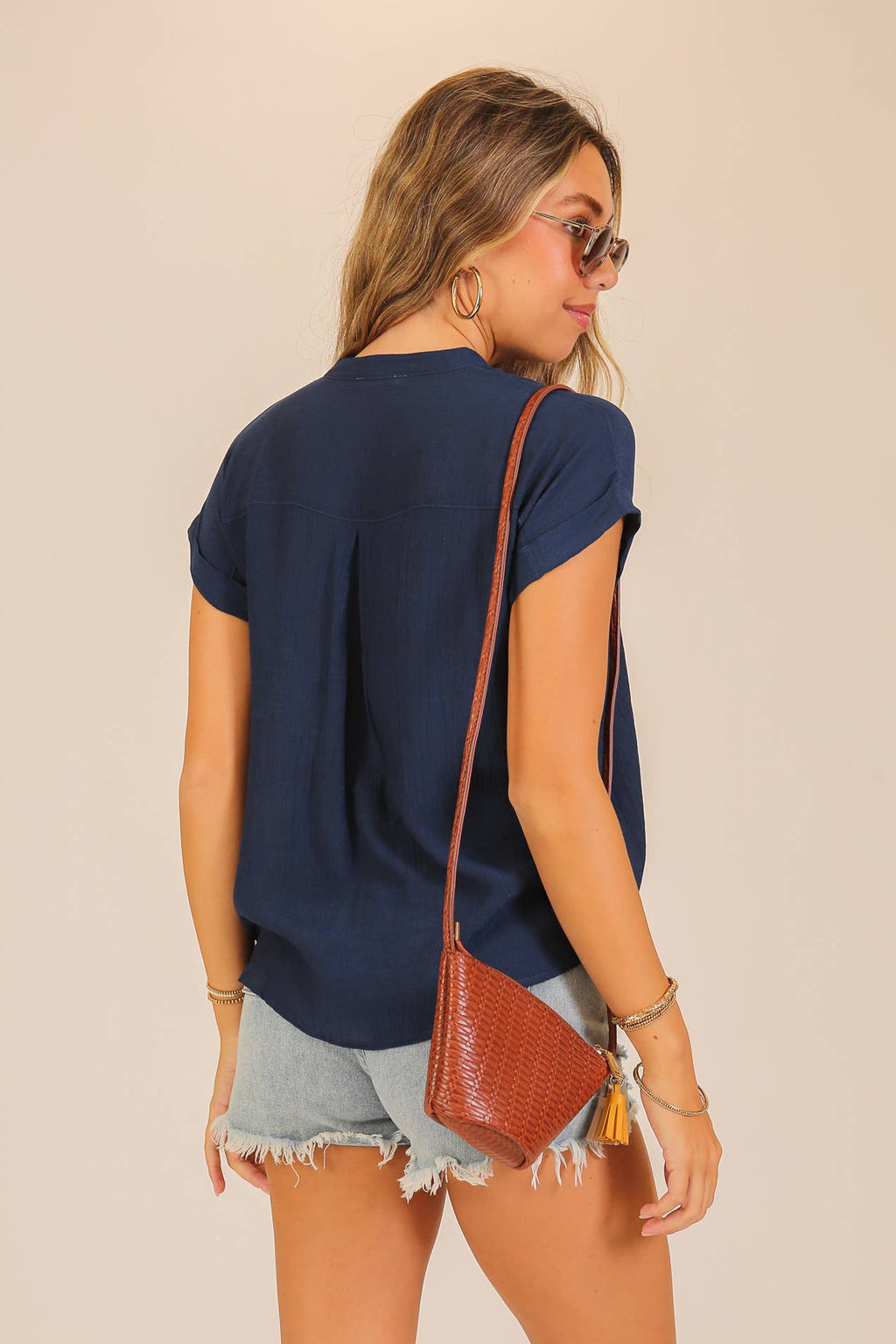 Textured Gauze Button-Front Blouse