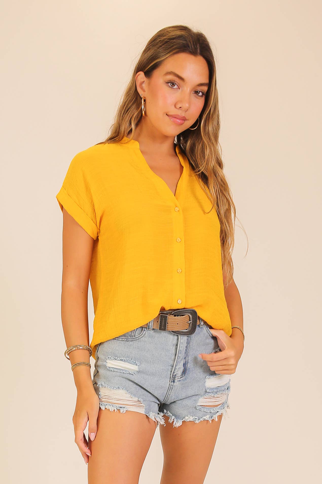 Textured Gauze Button-Front Blouse