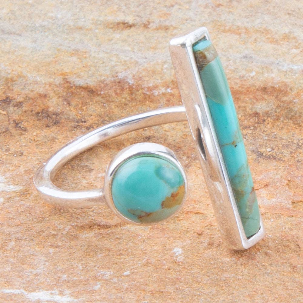 Blue Turquoise Size Adjustable Silver Ring