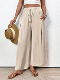 2026 Spring Casual Wide Leg Drawstring Pocket Pants