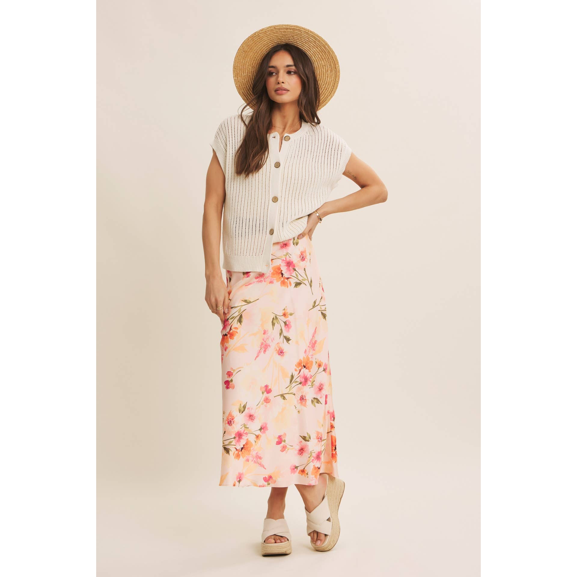 BREEZY NATURAL COTTON OPEN KNIT BUTTON-DOWN SWEATER VEST