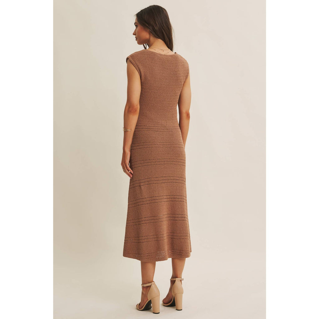 MINIMAL MUSE DROP SHOULDER FITTED TEXTURED KNIT MIDI DRESS