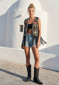 WESTERN TAPESTRY FRINGED VEST WITH FRONT TIE W6188JIA