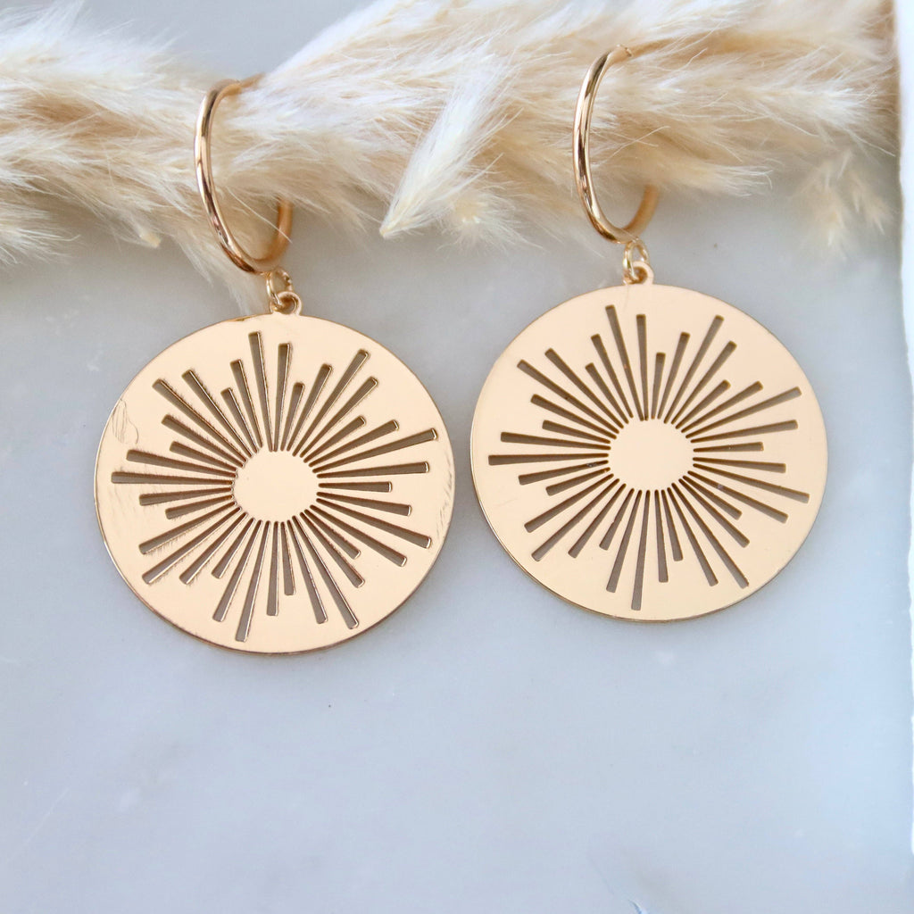 Sunburst Coin Hoop Earrings