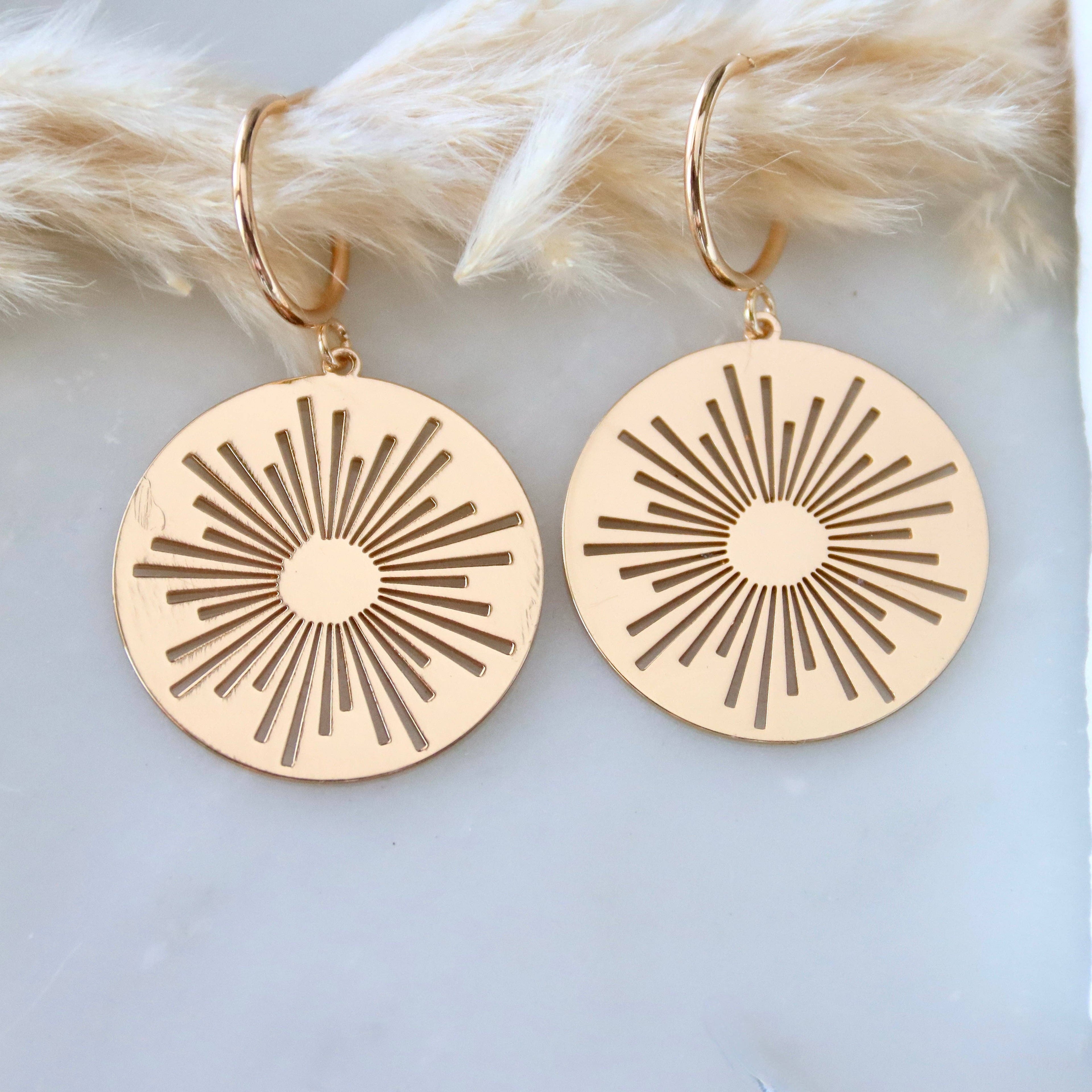 Sunburst Coin Hoop Earrings