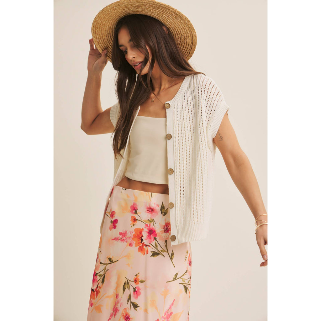 BREEZY NATURAL COTTON OPEN KNIT BUTTON-DOWN SWEATER VEST