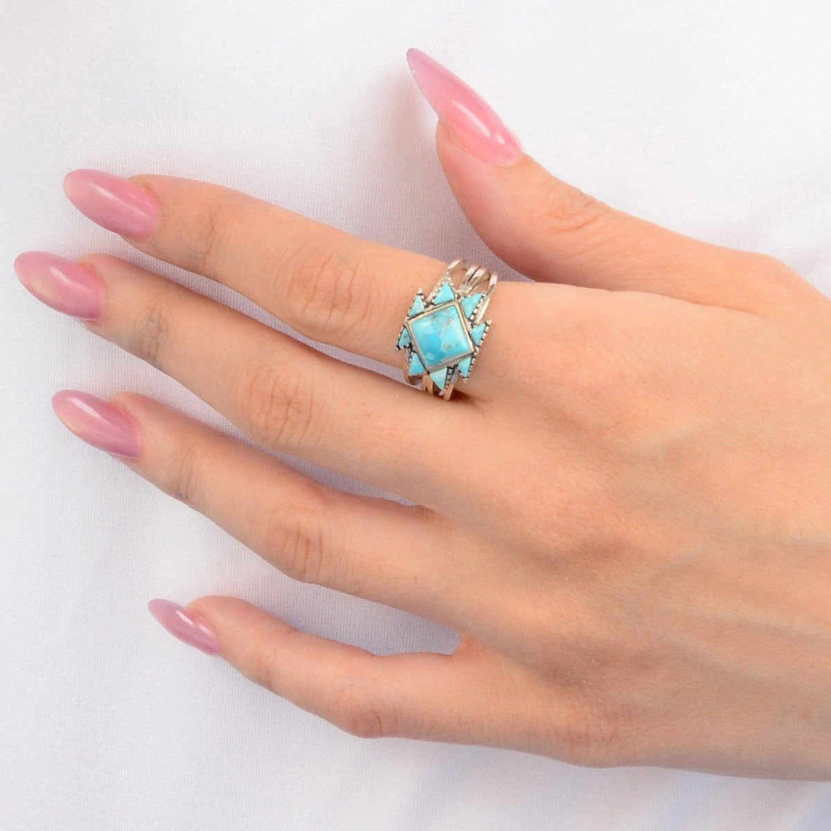 Sharp Blue Turquoise and Silver Ring