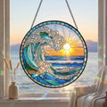 Ocean Wave Stained Glass Suncatcher, Beach Coastal Decor
