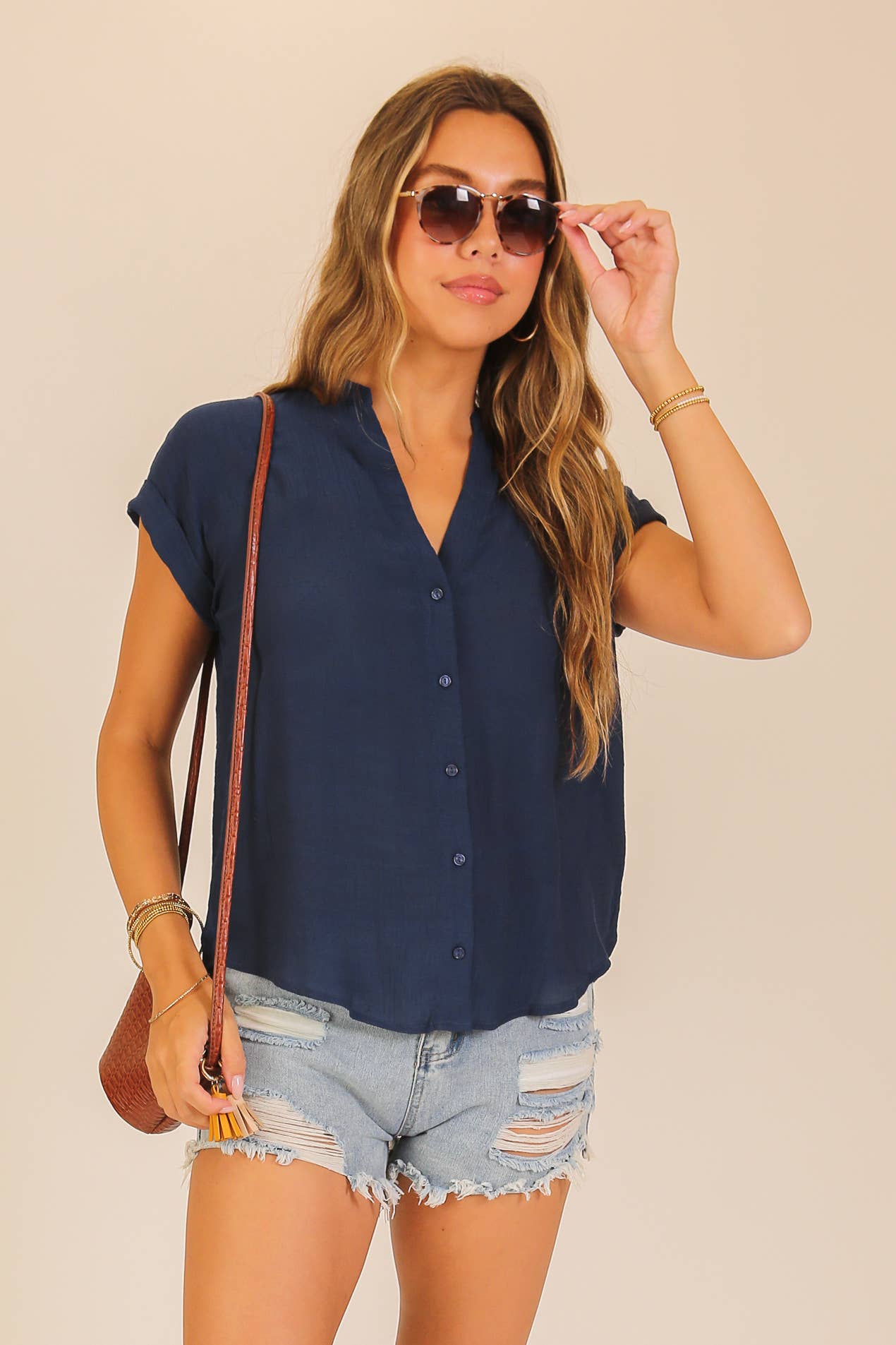 Textured Gauze Button-Front Blouse