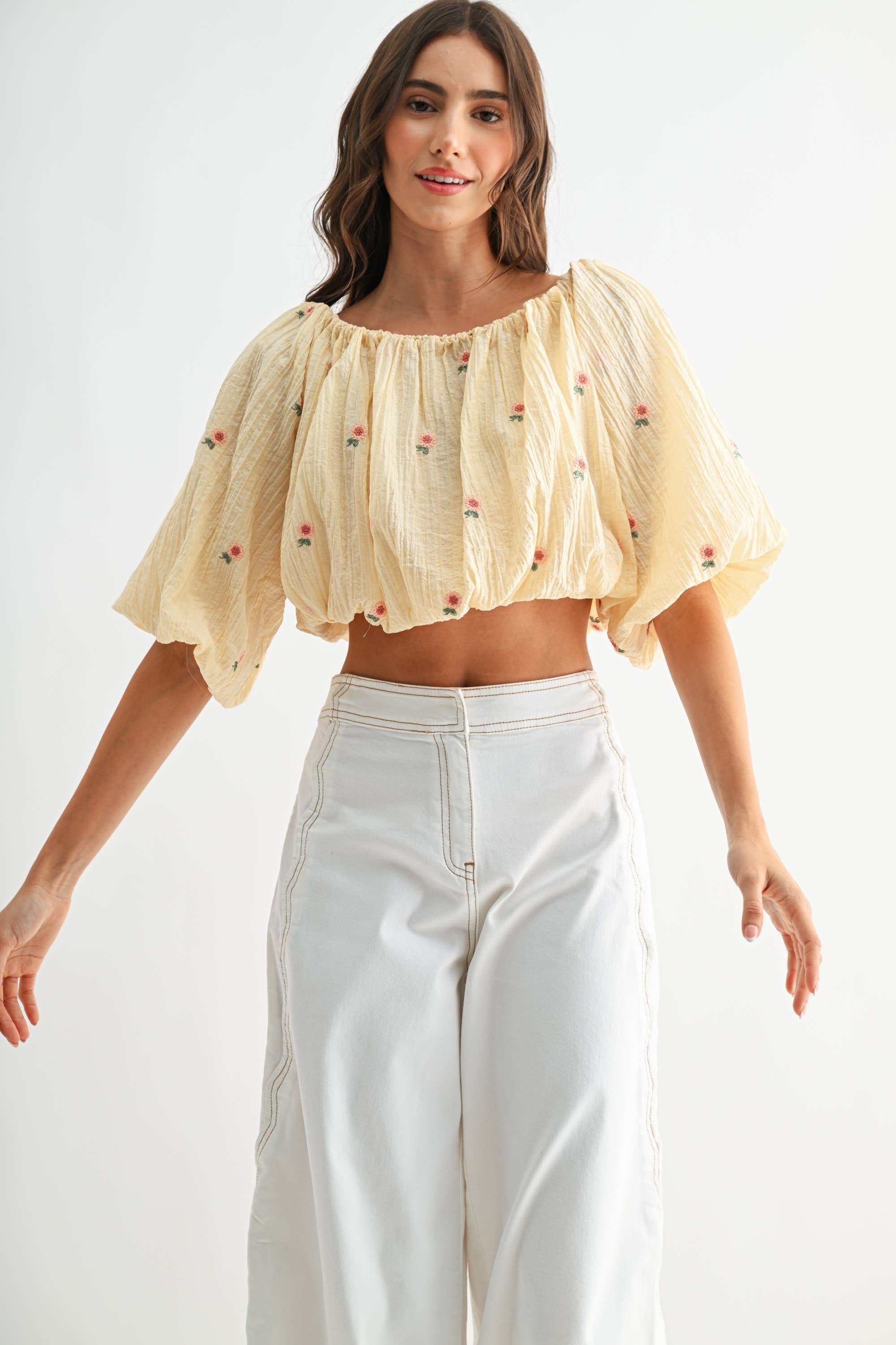 Off-Shoulder Floral Embroidered Blouse