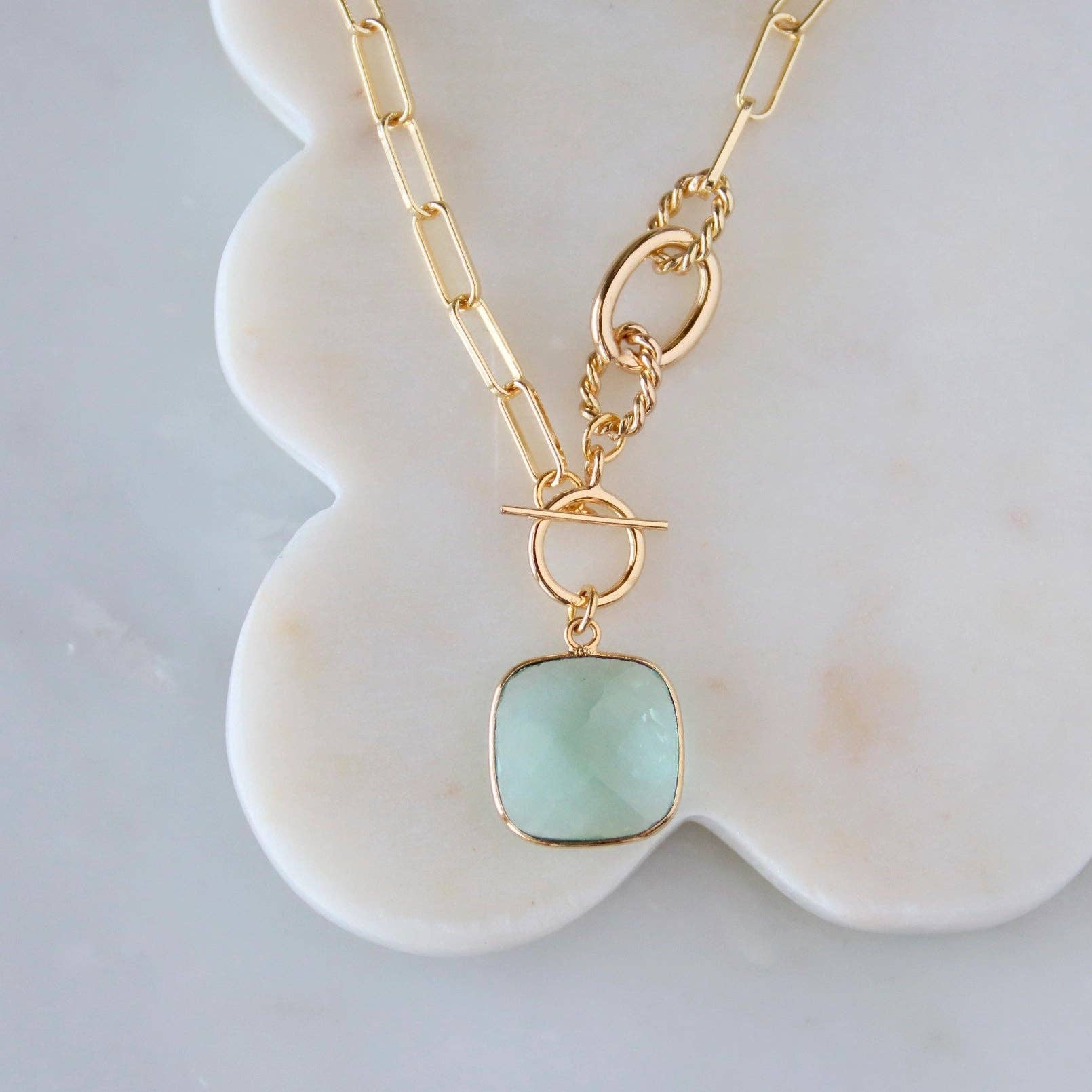 Aquamarine Quartz Cushion Toggle Necklace