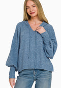 Soft Brushed Hacci Cropped Balloon Sleeve Hoodie Zenana