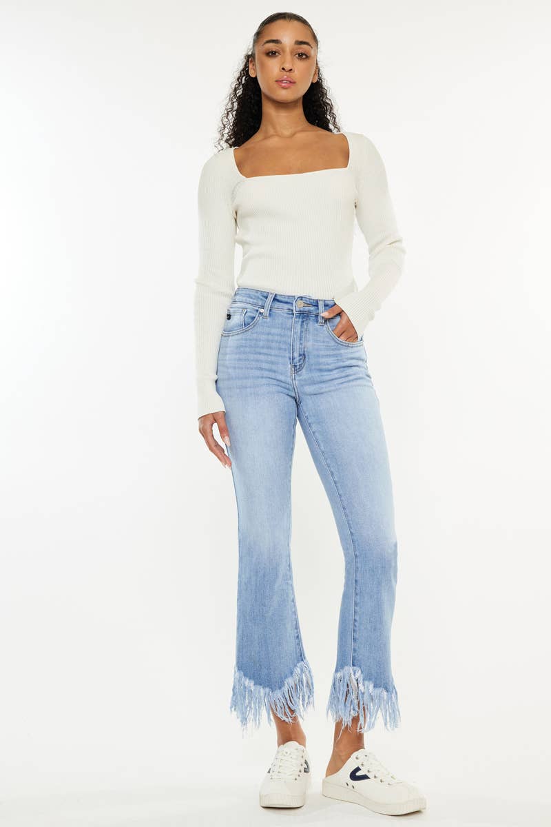HIGH RISE CROP BOOTCUT DENIM PANTS-KC9354M: MEDIUM, 0/23
