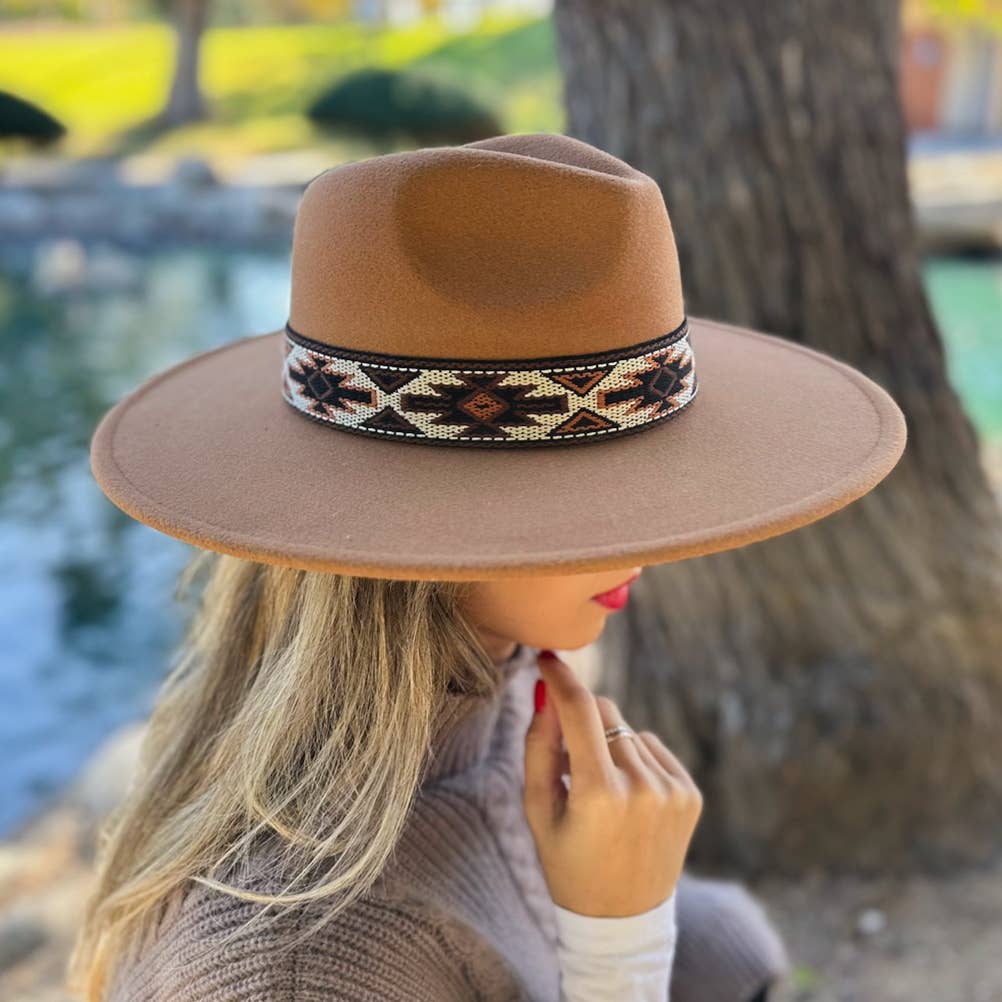 Camel Boho Fedora Hat – Western Aztec Styling Accessory