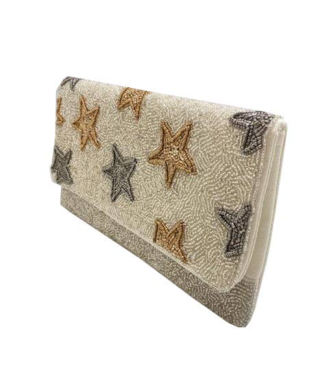 SILVER STARS BEADED CLUTCH