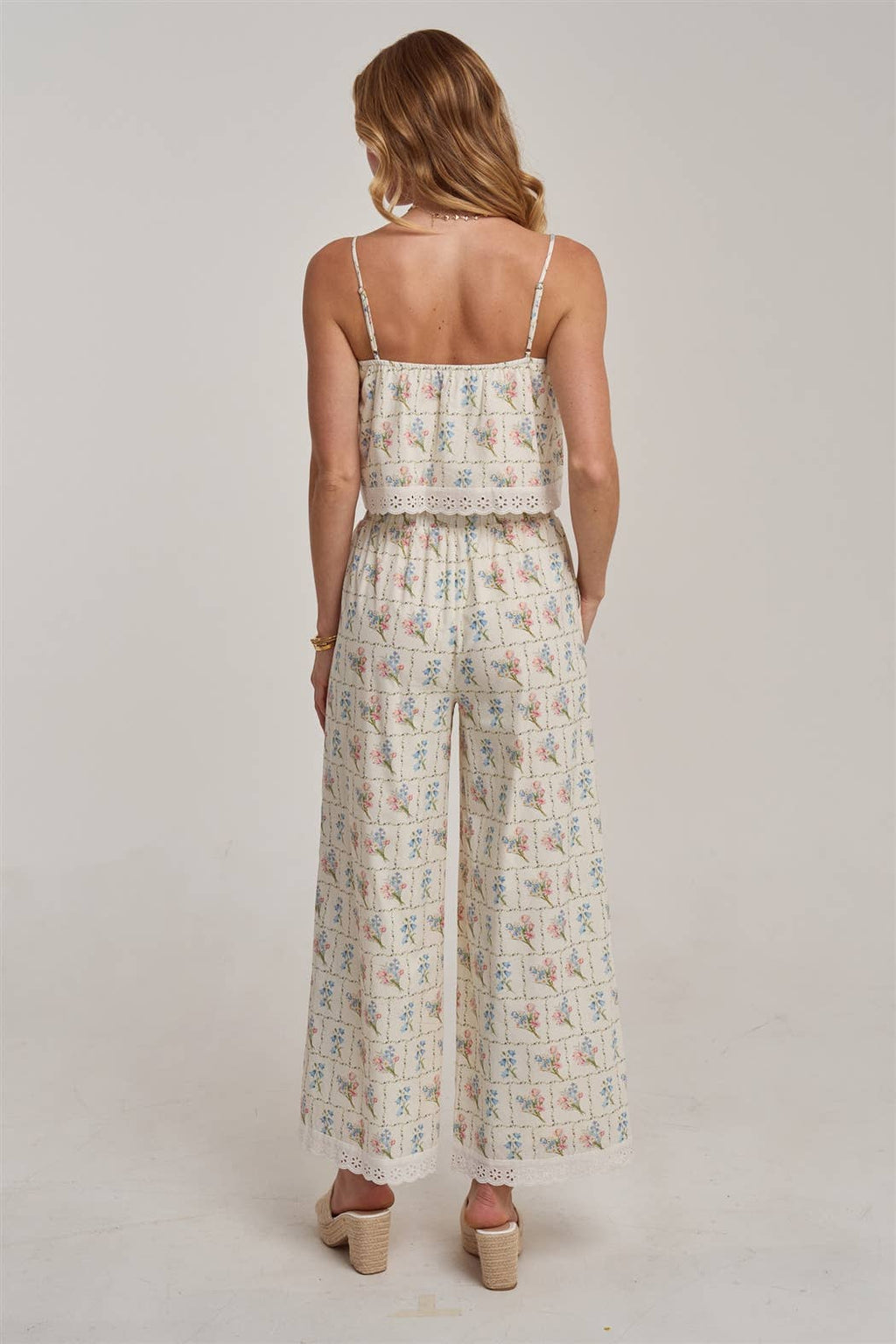 FLORAL CROPPED CAMI TOP AND WIDE LEG PANTS SUMMER SET
